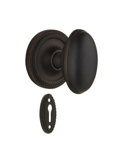 Rope Rosette Mortise-Lock Set with Homestead Knobs in Oil-Rubbed Bronze.